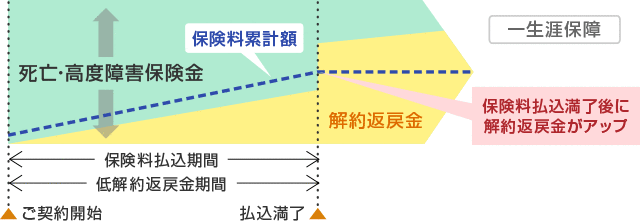 低解約返戻金型終身保険は一生涯保障で保険料払込満了後に解約返戻金が増えていきます