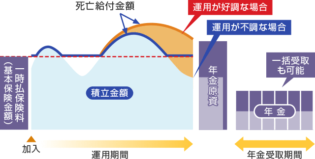 変額個人年金保険は、投資信託などで運用を行い、運用実績が好調であれば将来の年金も多く受取れます