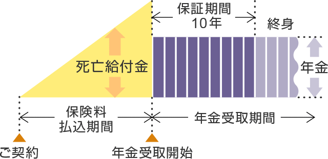 終身年金/保証期間付終身年金の年金受取図